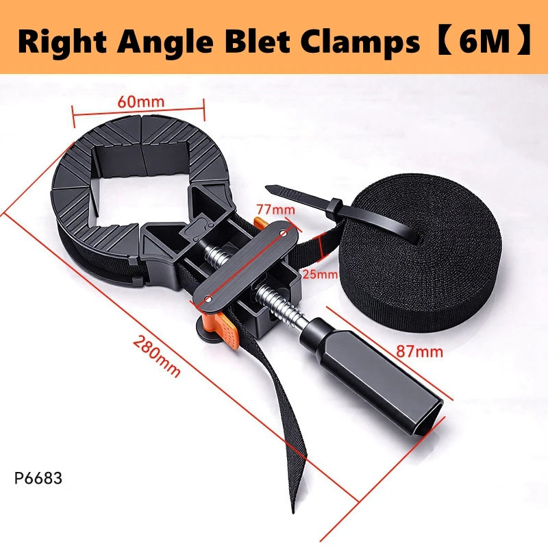 4M/6M 90 Degrees Right Angle Frame Clips Adjustable Corner Clamp Band Strap 4 Jaws Picture Frame Holder Woodworking Tools