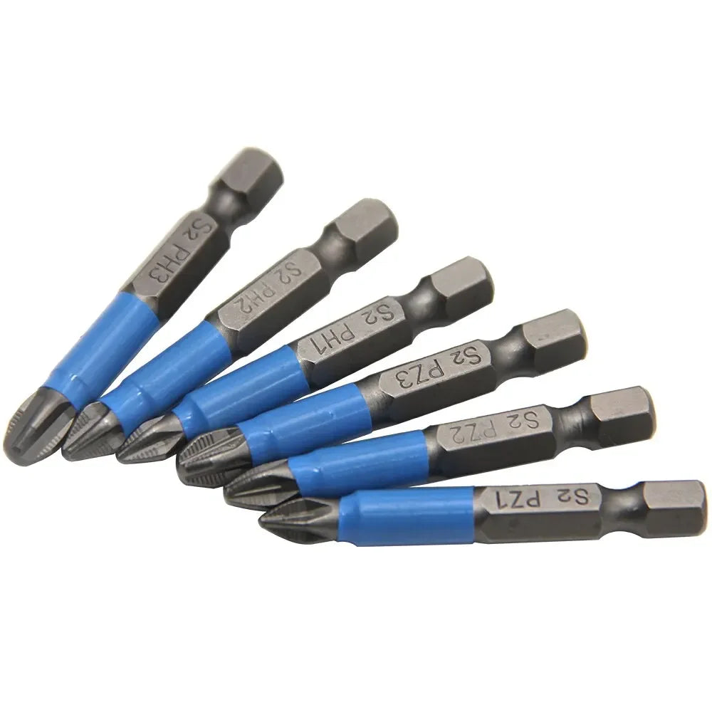 6Pcs Hex Shank Screwdriver Bit Set PH1 PH2 PH3 PZ1 PZ2 PZ3 S2 Steel Anti Skid Cross Head for Woodworking Repair
