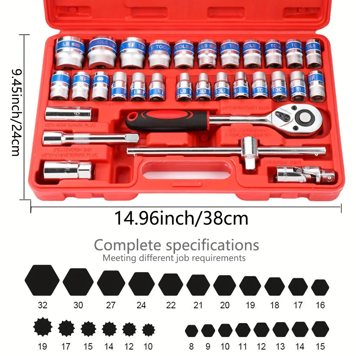 32 Pcs Mechanics Tool Set and Socket Set, 1/2" Drive Deep and Standard Sockets, Ratchet Wrench Set, Mechanic Tool Kits