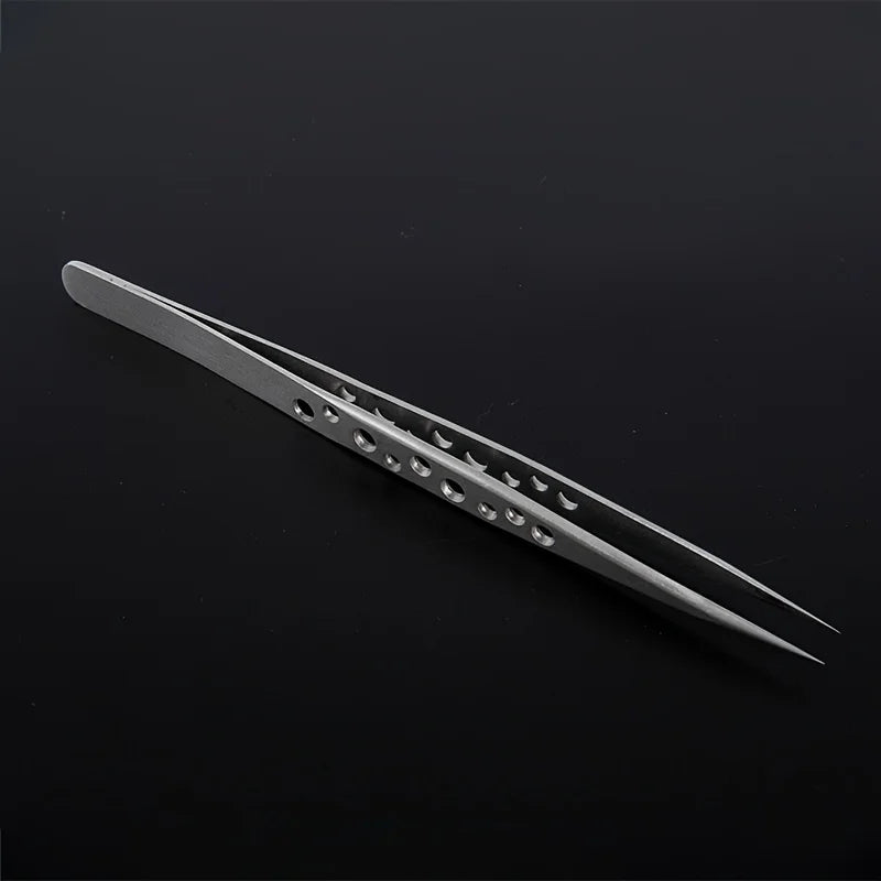 Stainless Steel Precision Tweezers,Straight & Curved Tip with Vent Holes, Anti-Slip Fine Point Tweezers for Electronics Repair