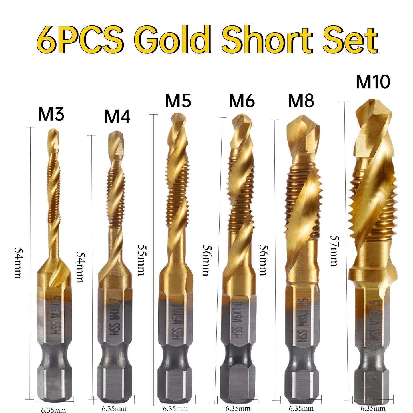 6Pcs HSS Drill Tap Set High Speed Combination Drill and Tapping Tool for Drilling Tapping Threading M3 M4 M5 M6 M8 M10 Drill Bit