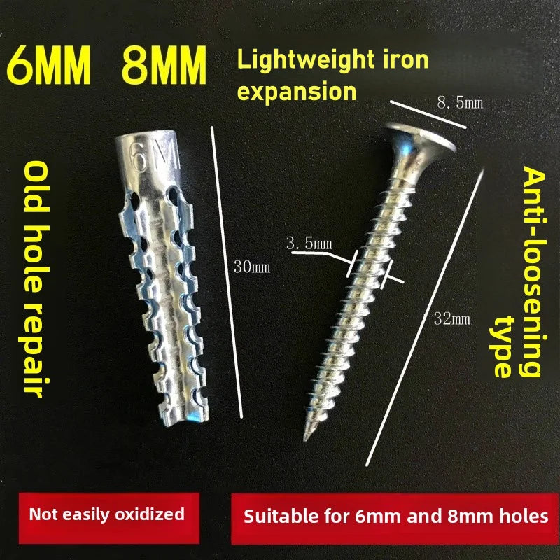 50/100Sets Metal Expansion Tube Self Tapping Screws Sets Drilling Plug Screw for Concrete Wall Anchors Fasteners Bolts Kits