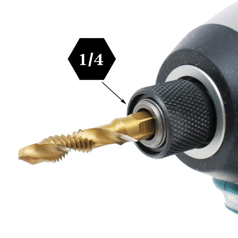 6pc High-speed Steel 4341 Titanium Plated Composite Tap Drill and Tap Integrated Machine Tap Open and Chamfer Tool Set