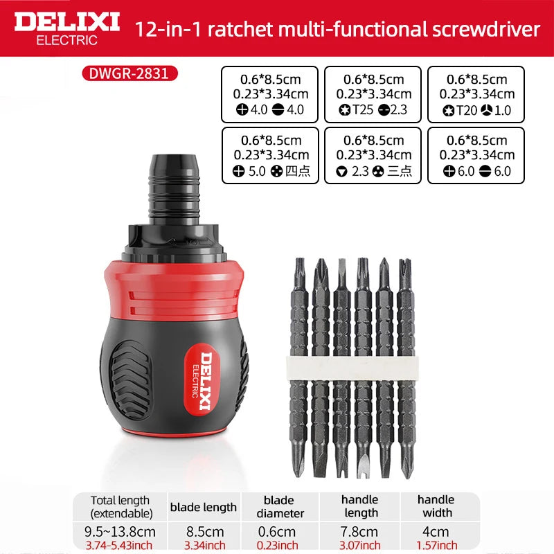 Screwdriver Set of 13 Pieces, Ratchet Set, Multi-functional Cross and Diagonal Use, Extendable, Mini , Household Manual Tool