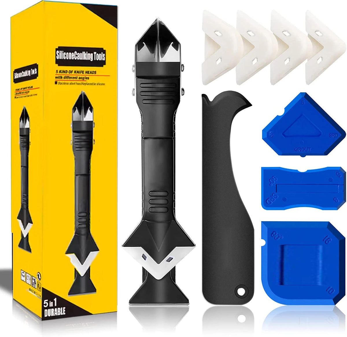 9PCS Caulk Nozzle Applicator Silicone Scraper Sealant Caulking Smooth Remover Tools Kit Floor Caulk Finisher Grout Accessoriess