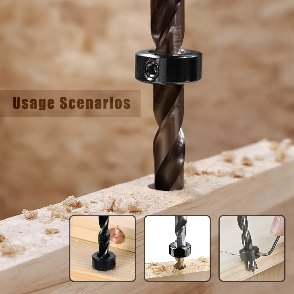 9Pcs 3-16mm Drill Depth Stop Bit Collar Set Adjustable Positioner Limit Ring The Stopper Set-Screws Woodworking Tool