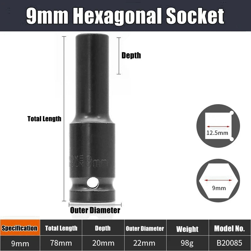 1/2" Drive Deep Impact Socket Drive Metric Wrench Socket Deep Impact Socket Pneumatic Wrench Head Tire Removal Tools