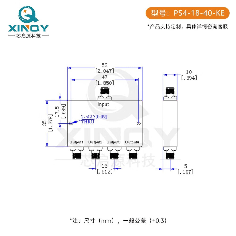 XINQY 2.92mmWave RF Microstrip Power Divider, 1-to-4 18-40GHz Signal Test Splitter