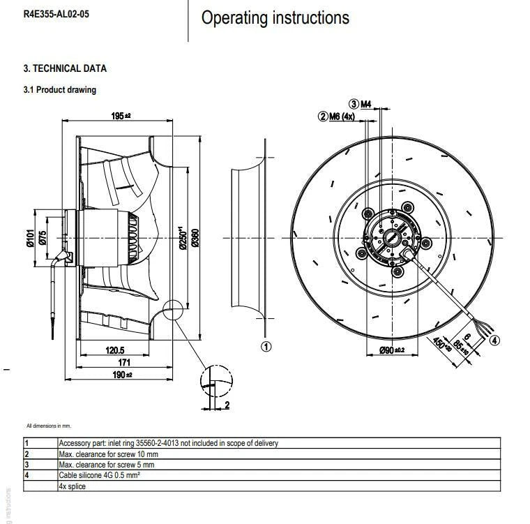 Ebmpapst Fan R4E355-AL02-05 Centrifugal Fan AC 230V ??355MM FFU Dedicated Fan