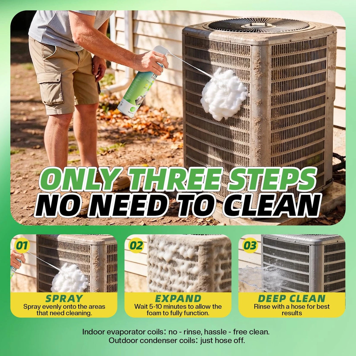 BERlOVE Foaming AC Coil Cleaner: 57oz for 19 Fl Oz (Pack of 3), White