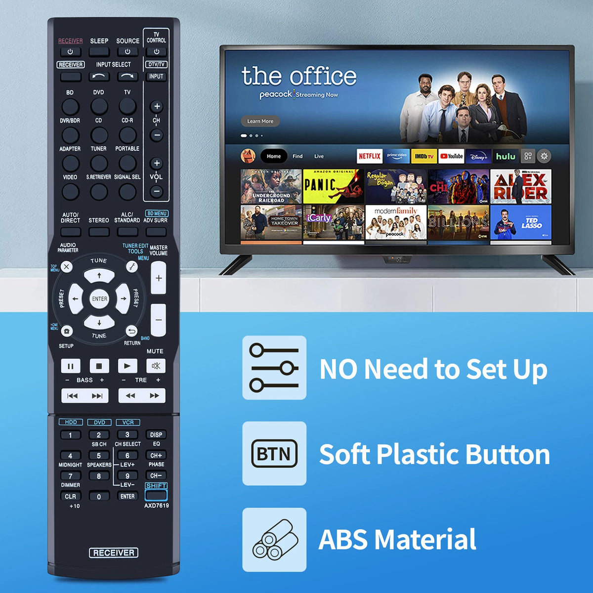 AXD7619 Replace Remote Control For Pioneer AV Receiver VSX-521-K VSX-521