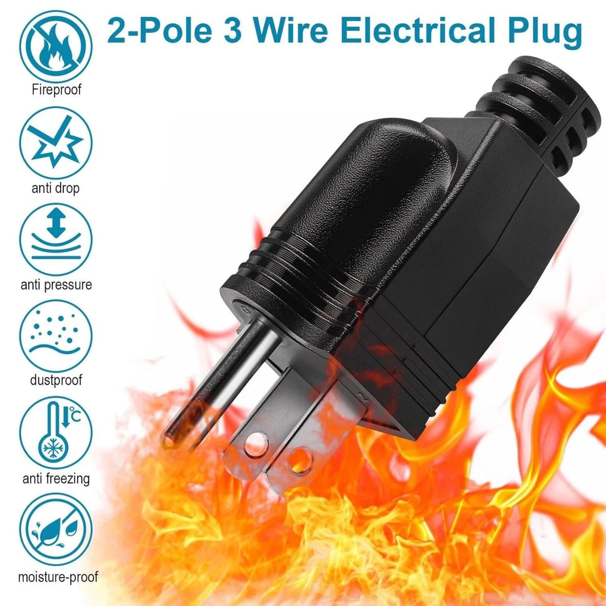 Male Electrical Plug Replacement Connector 3 Prong 125V 15A AC 3-Pack Cord