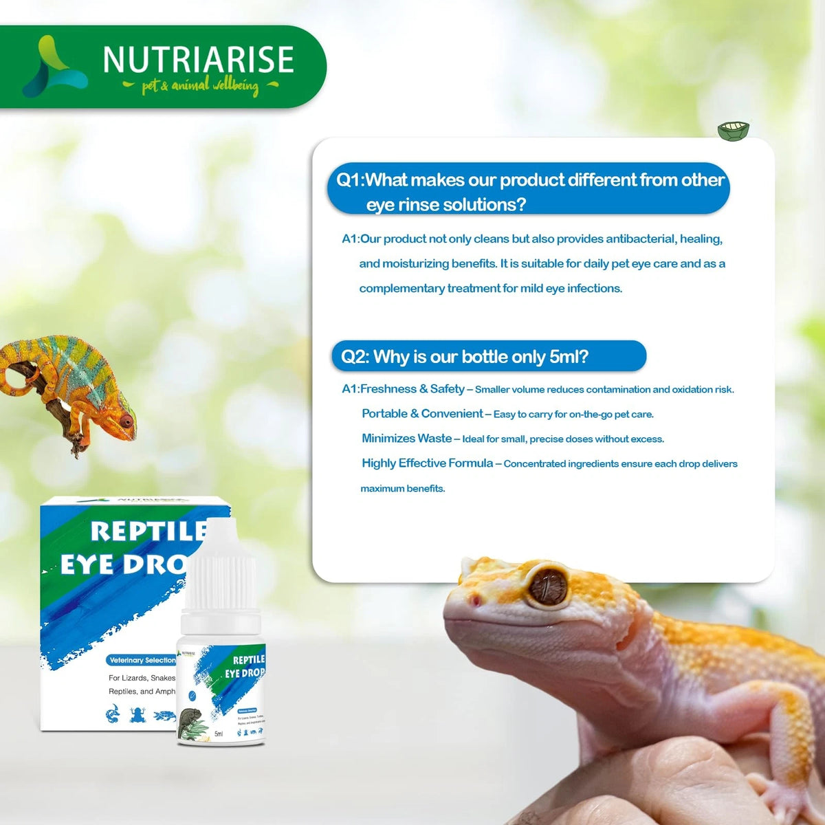 NUTRIARISE Reptile Eye Drops | Gentle Cleanser for Bearded 5ml, colorless
