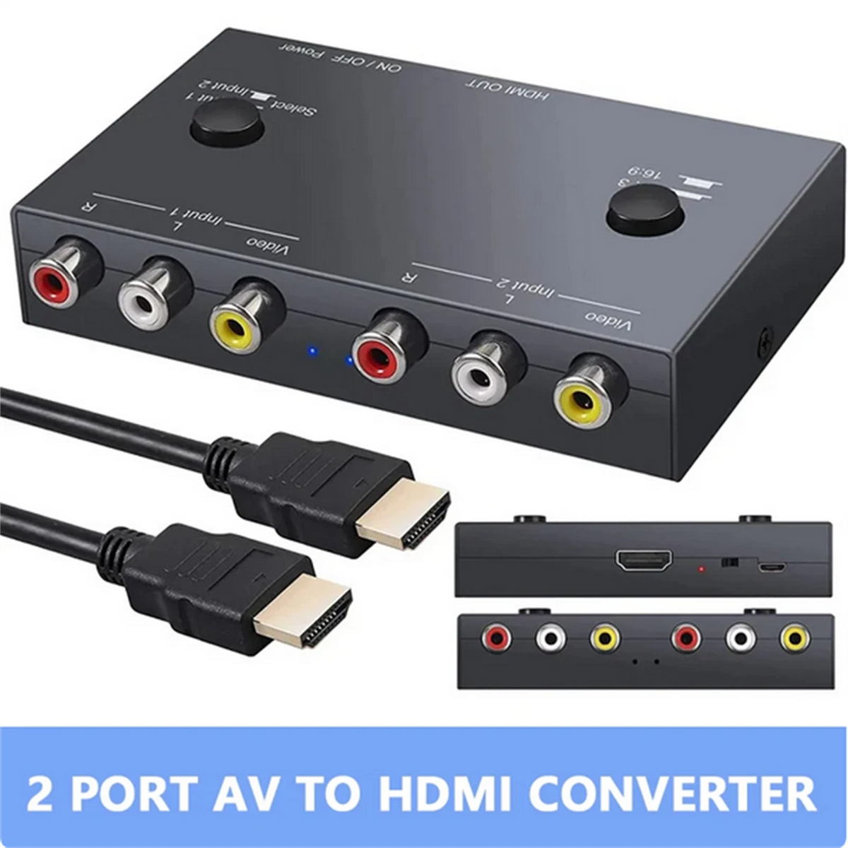 2 Port AV To HDMI Converter 2 In 1 Out 2 RCA To HDMI Adapter 2AV To HDMI