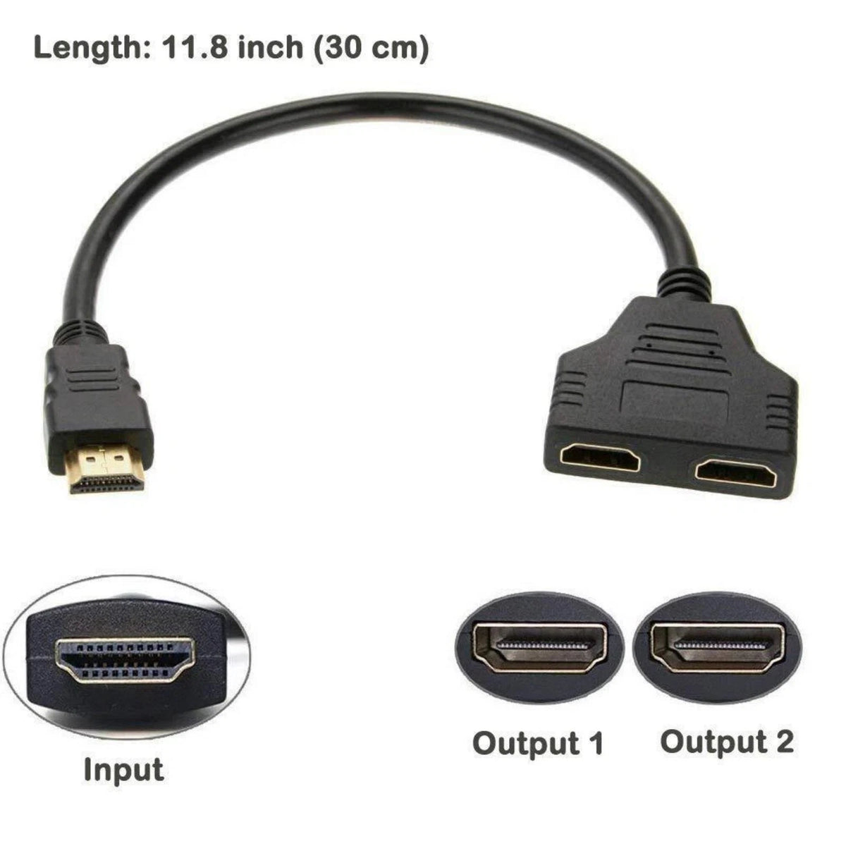 11.8 In HDMI Cable Adapter Male To Dual Female 2.0 Converter 1 in 2 out Splitter
