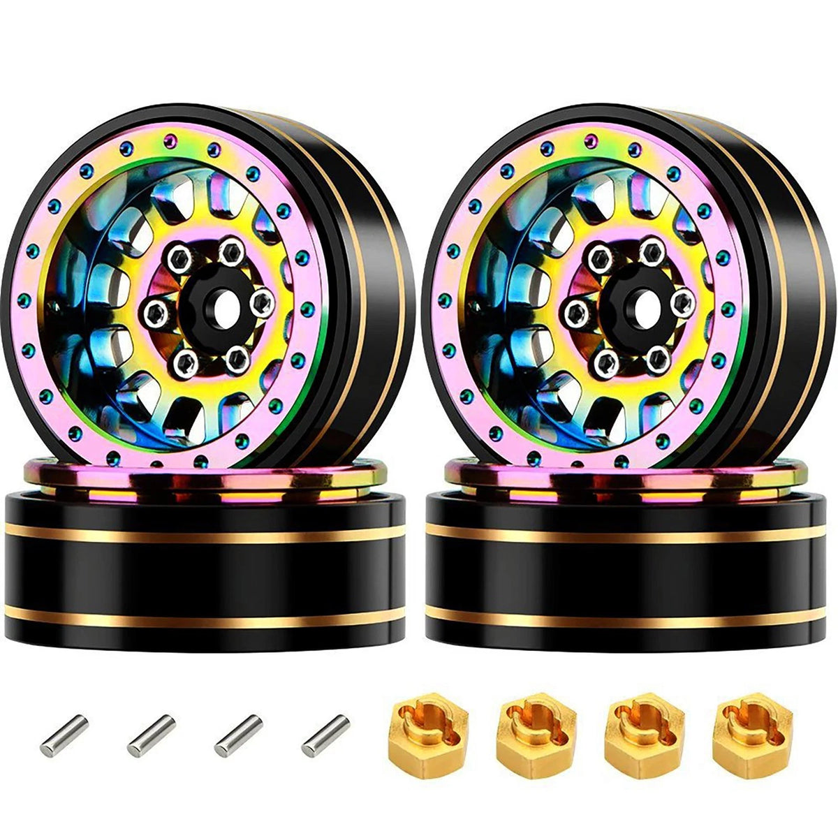 4pcs 1.1" Brass + Aluminium Alloy Wheel Hubs Rims for Axial SCX24 1/24 RC Car