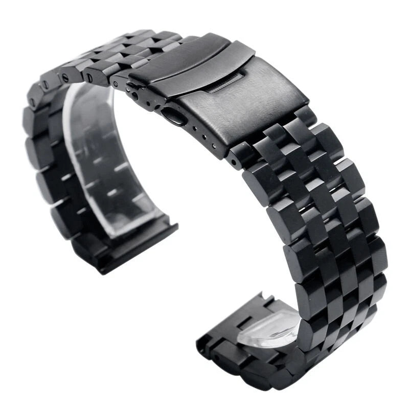 Black 22mm Width Watch Band Strap Bracelet Link Solid Watchband Replacement.