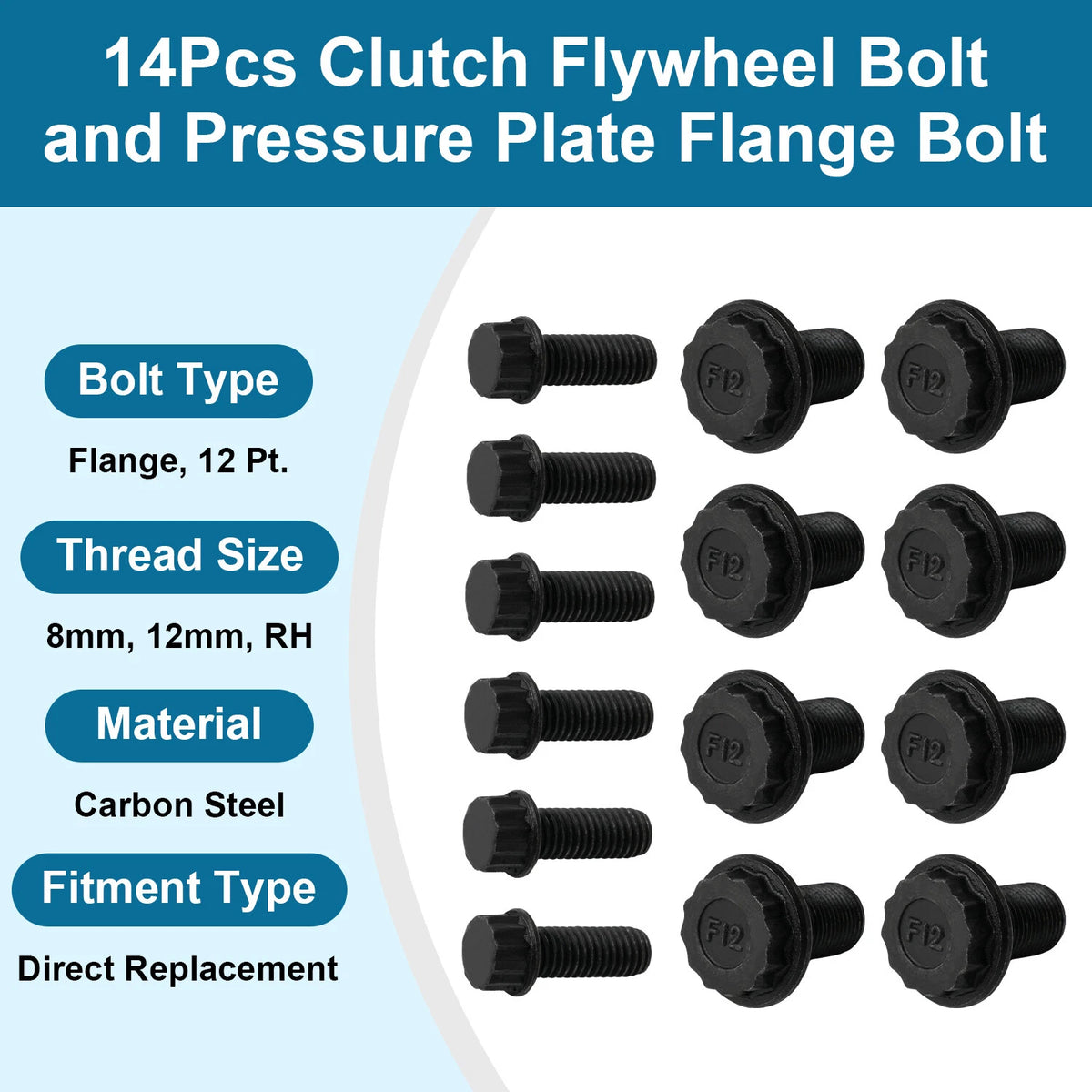 14-piece flywheel and pressure plate bolt set for Honda Civic K20/K24