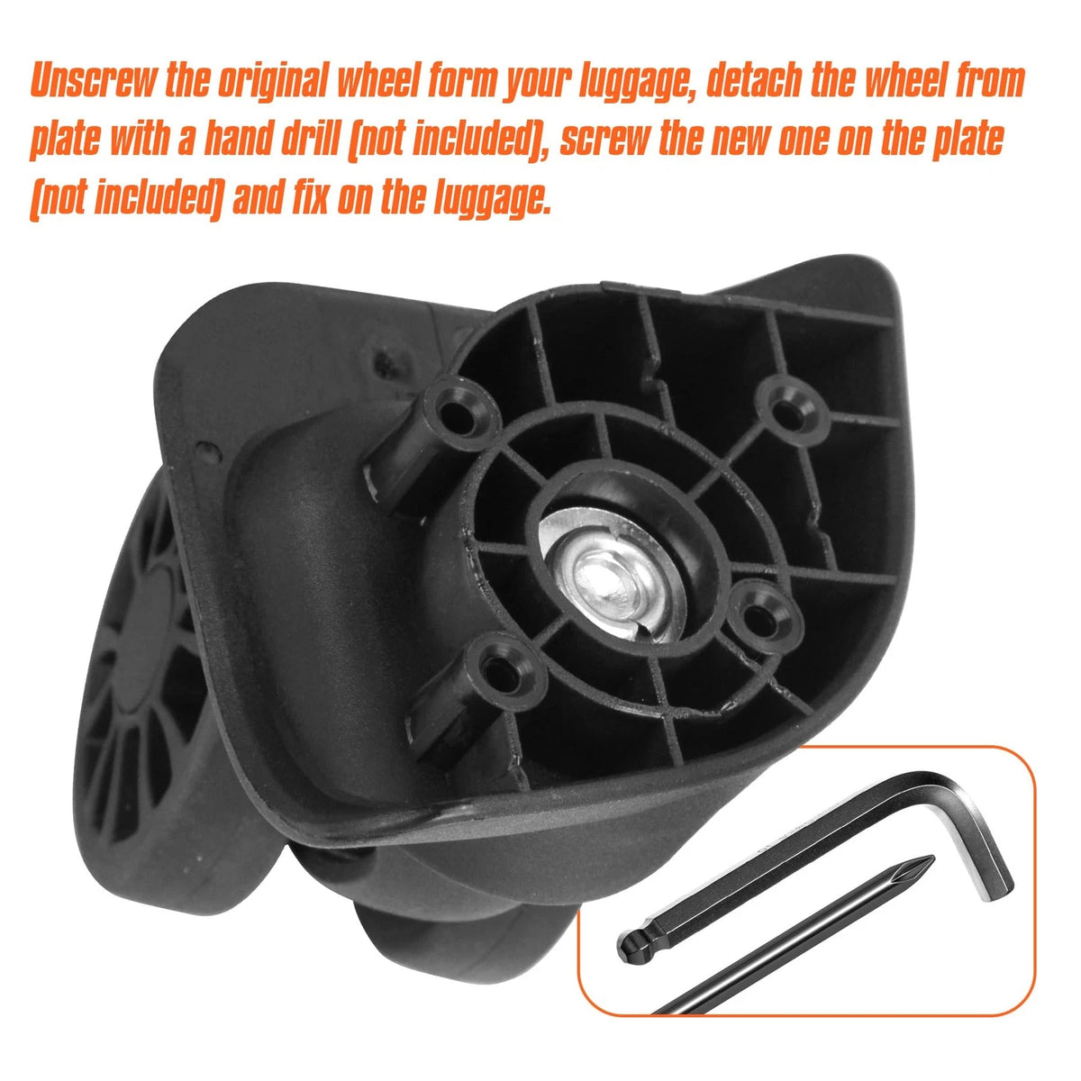 Domiella 2pcs Luggage Replacement Wheels, Suitcase Swivel Repair 2pcs, Black