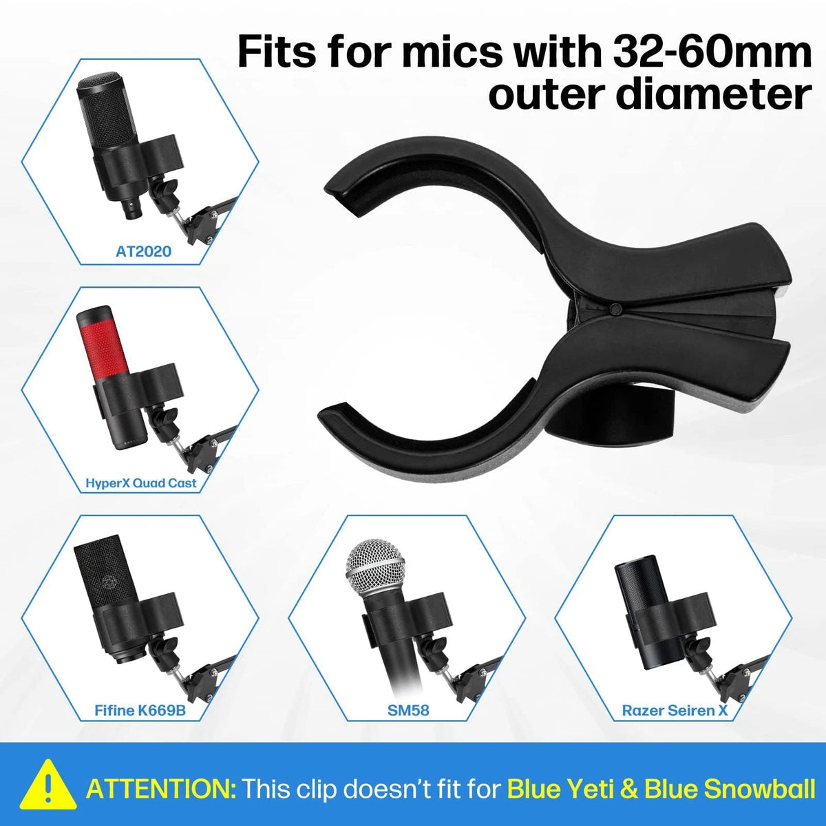 BILIONE 1pcs Large Microphone Clip, Adjustable Mic Holder for 1 Pack, black