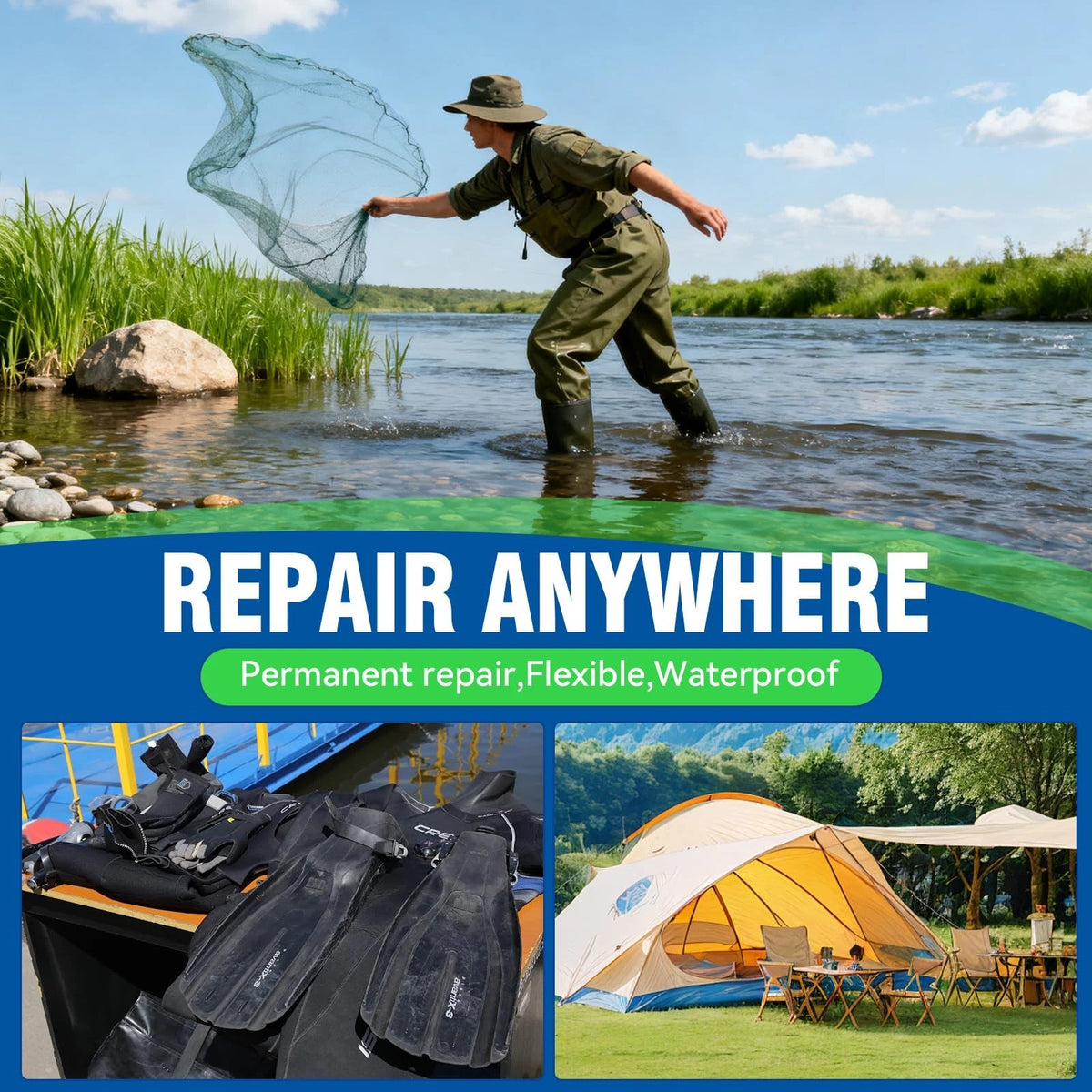 Wader Repair Glue, Flexible Patch Kit, Fast-Drying, Waterproof, Clear