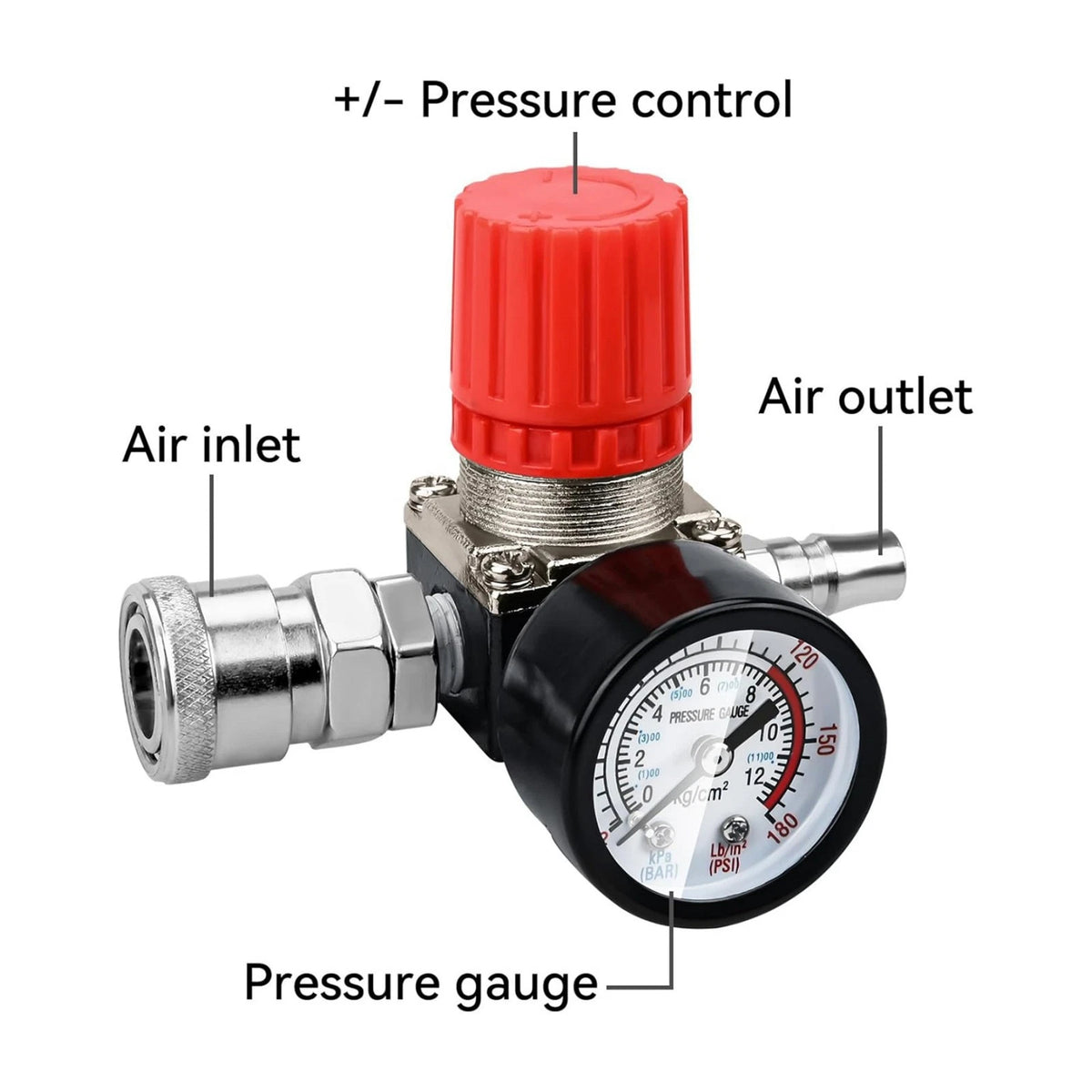 1/4" Air Compressor Pressure Gauge Regulator Valve 180 PSI for Tire Inflator
