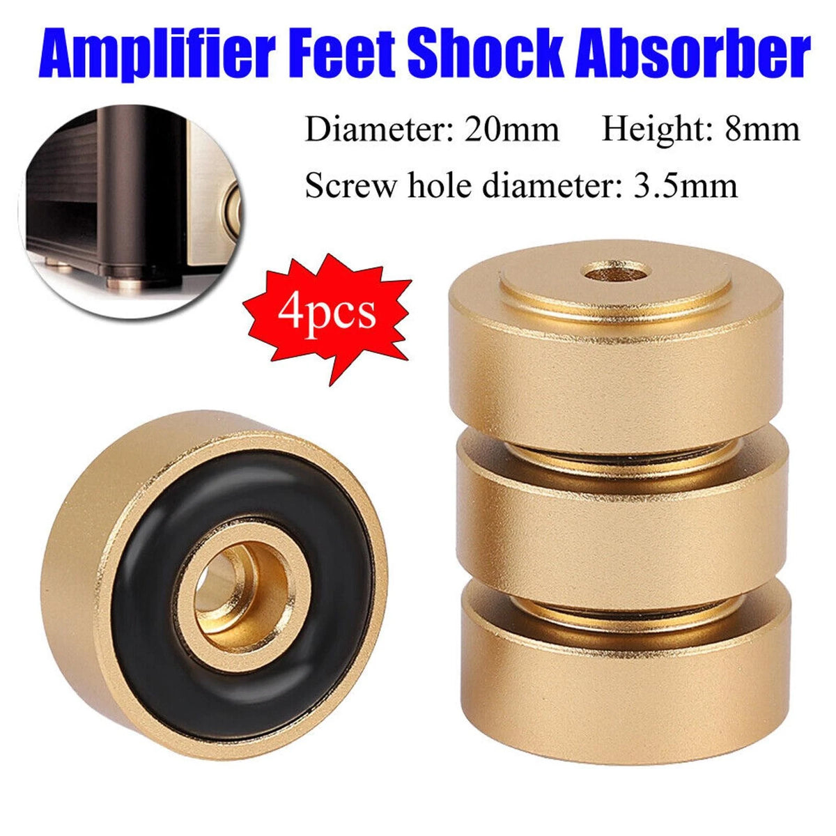 4pcs 20x8mm Aluminum Isolation Feet Stand For CD Turntable Radio AMP Amplifier D