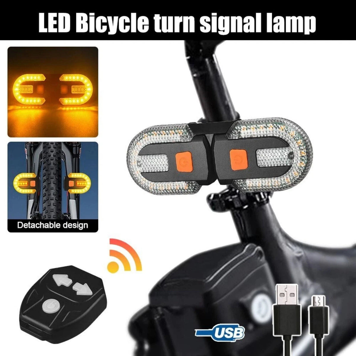 Rechargeable Bike Tail Light Kit Remote Control Turn Signals 5 Lighting Modes