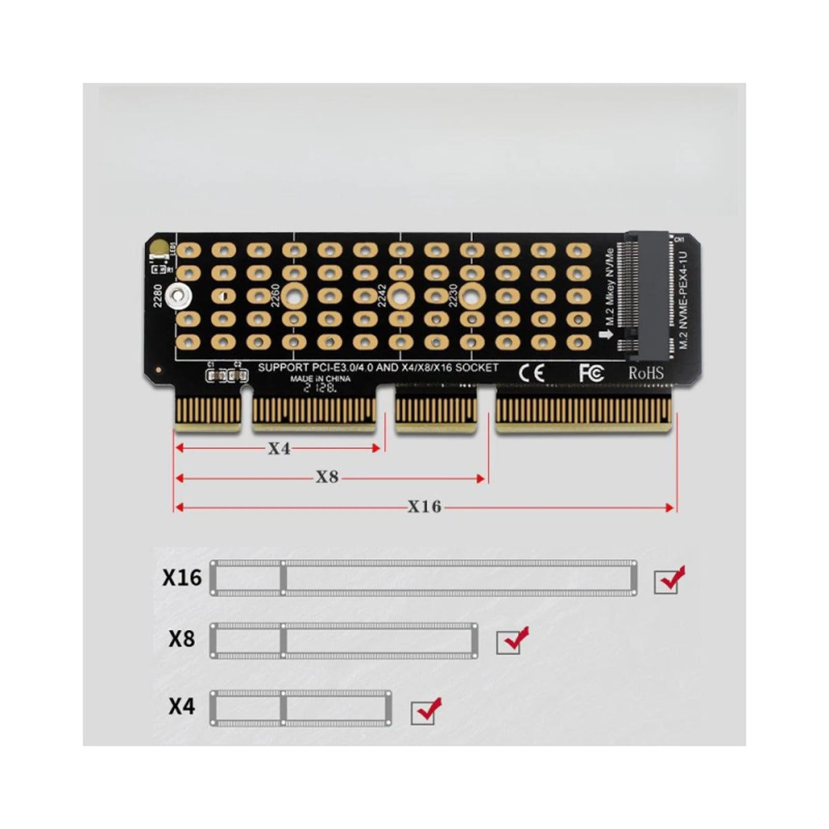 M.2 SSD NVMe SSD to PCI-E Express 3.0 X4 X8 X16 Adapter Card Full Speed 2280