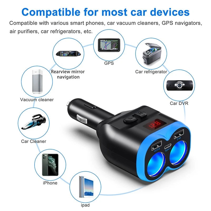 Dual USB Car Cigarette Lighter Socket Splitter Power Adapter Charger Outlet 12V