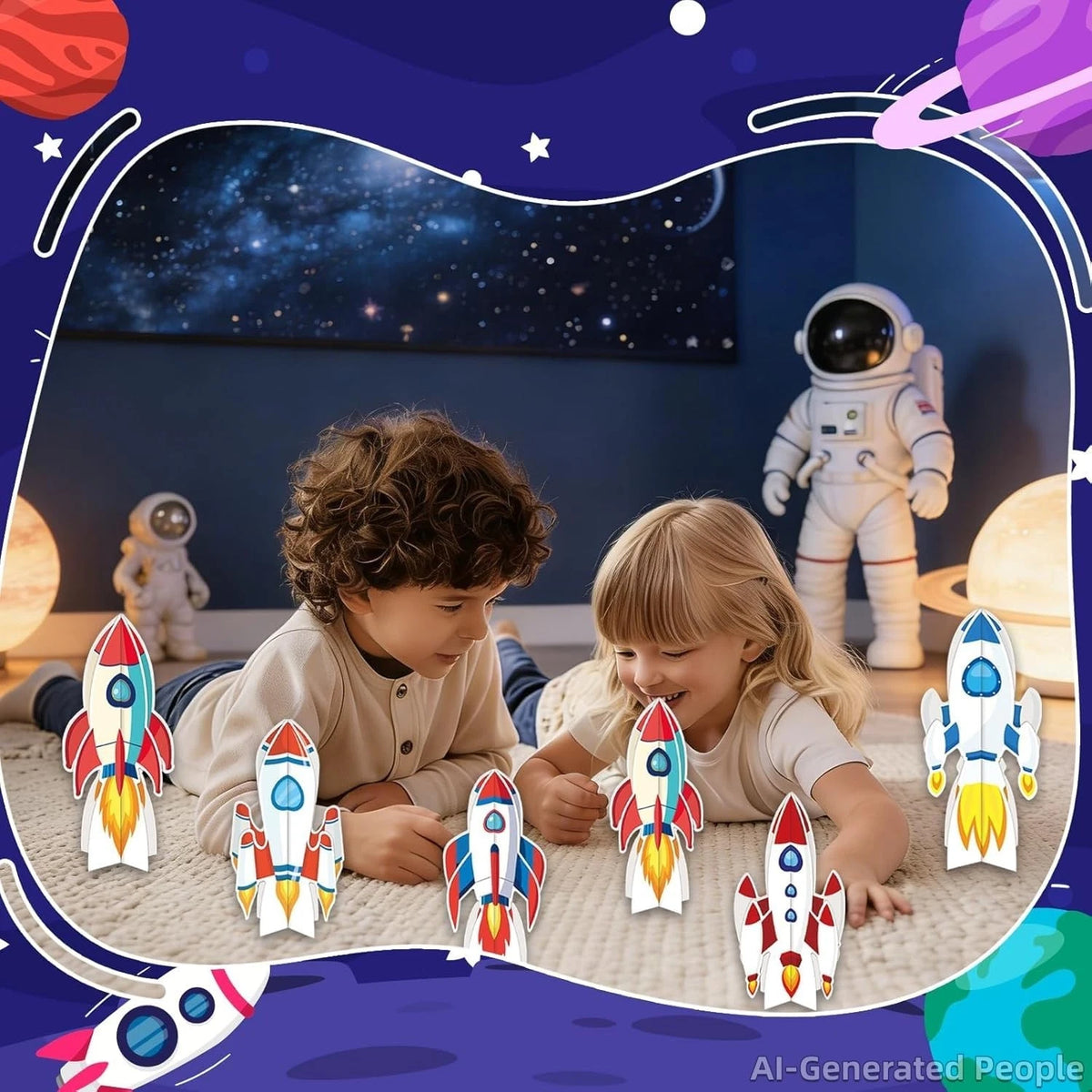 Oiuyamn 6-Piece Spaceship Party Decorations Set, 3D Rocket Centerpieces and...