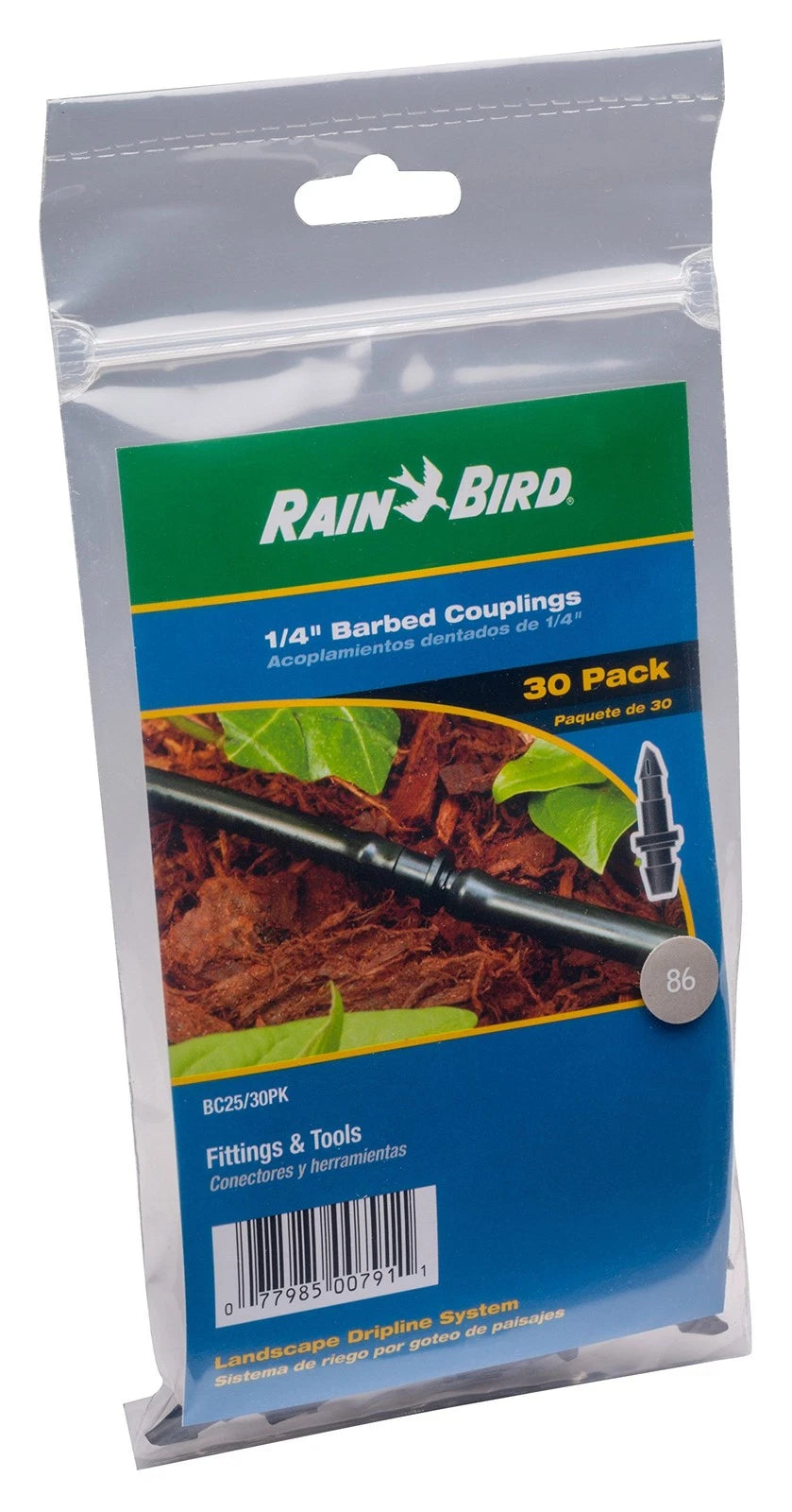 Rain Bird BC25-30PS Drip Irrigation Universal 1/4" Barbed 30-Pack, Black