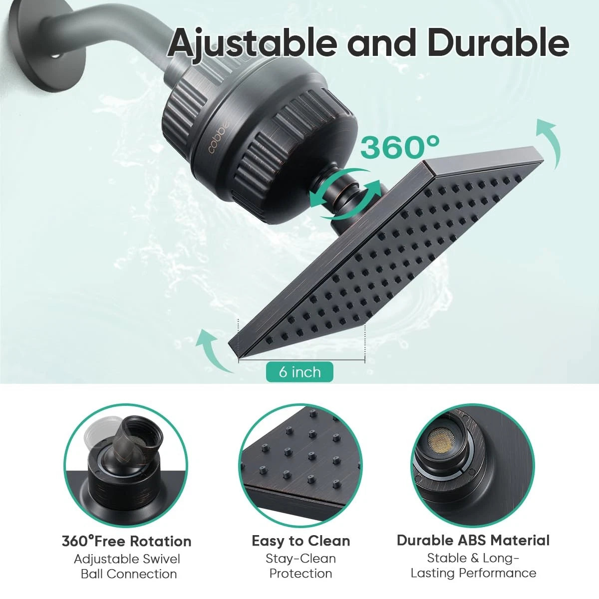 Cobbe High Pressure Filtered Shower Head with Filters for Hard Water Combo ORB