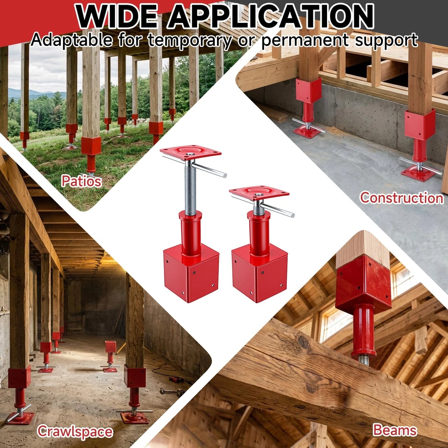 4" x Adjustable Screw Jack Post Floor Support 25000LB Capacity x