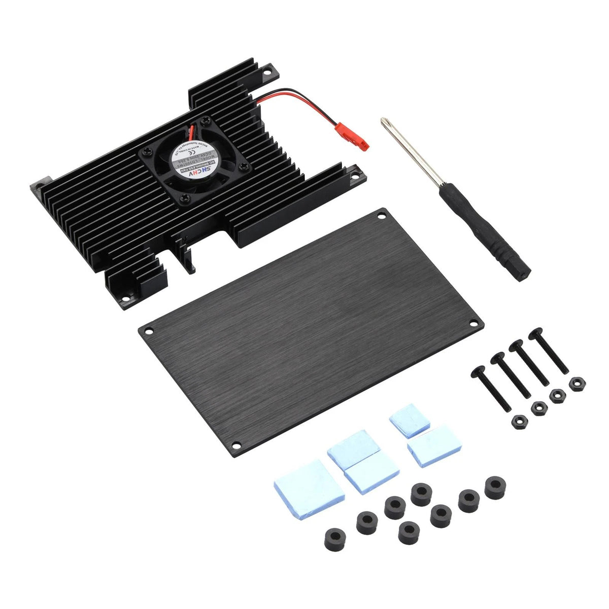 Aluminum Cover+Base+ Passive Cooling Fan+ Silicone Heatsinks For Orange Pi 5