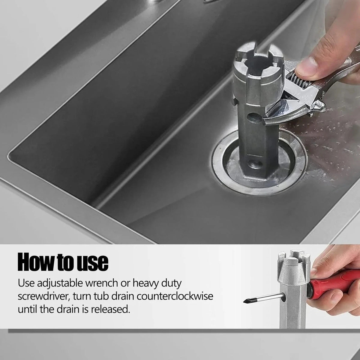 1 Pc Tub Drain Remover Wrench Tool Dual Ended Install & Remove Bath & Shower