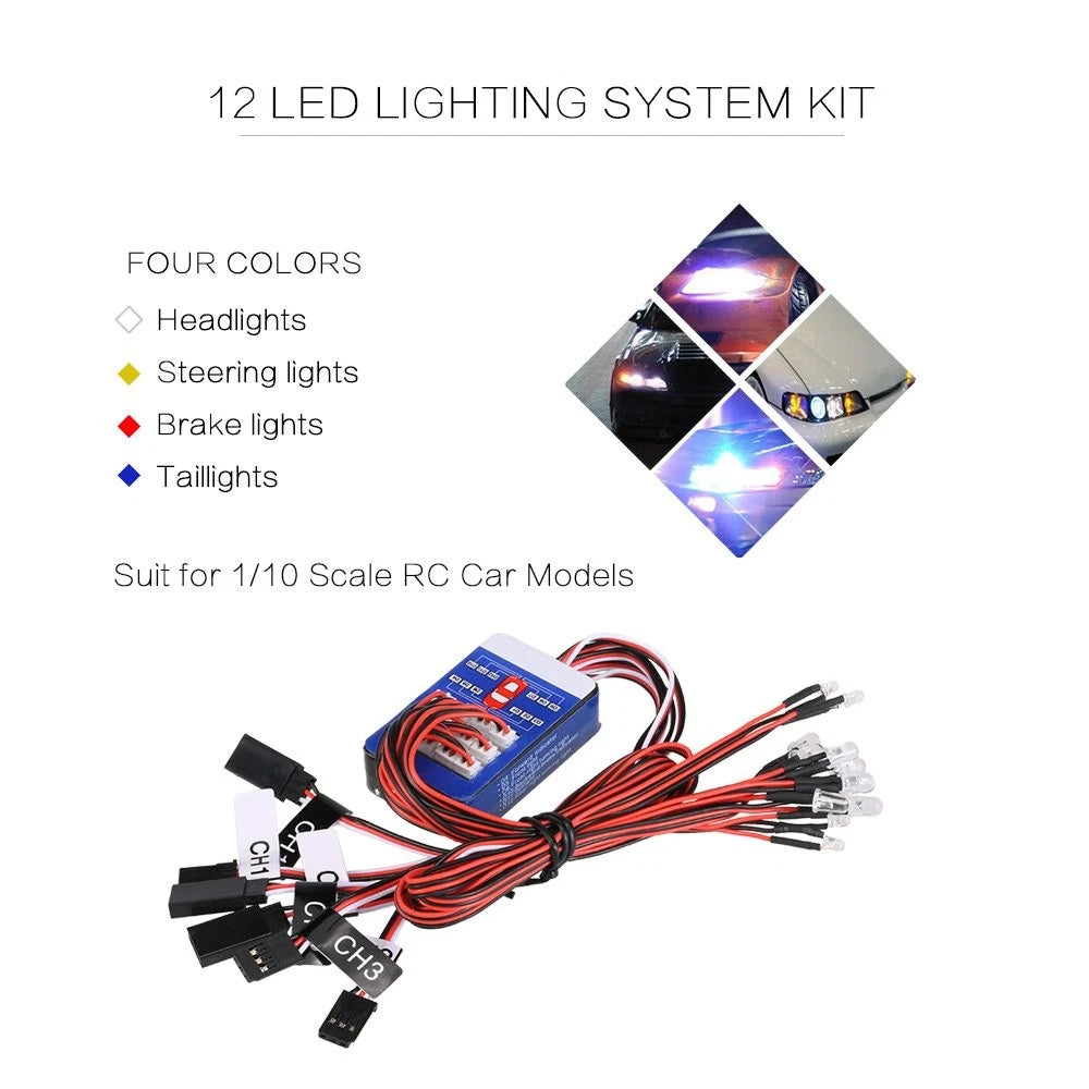 12 LED RC Lighting Kit for Steering/Brake/Smart Simulation 53Mm X 33Mm X 15Mm
