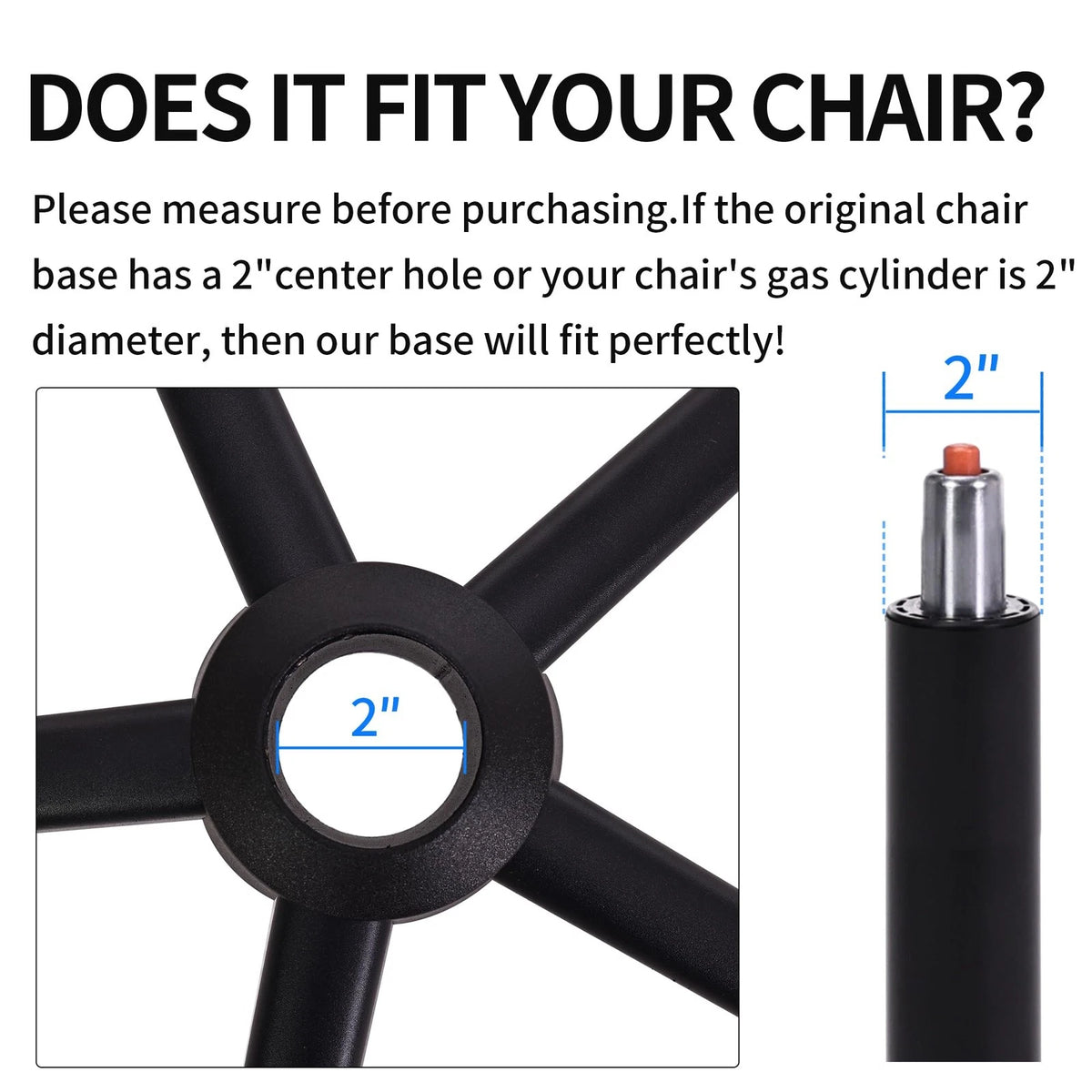 Frassie Office Gaming Chair Metal Base Replacement with 5 Wheels Bell Black
