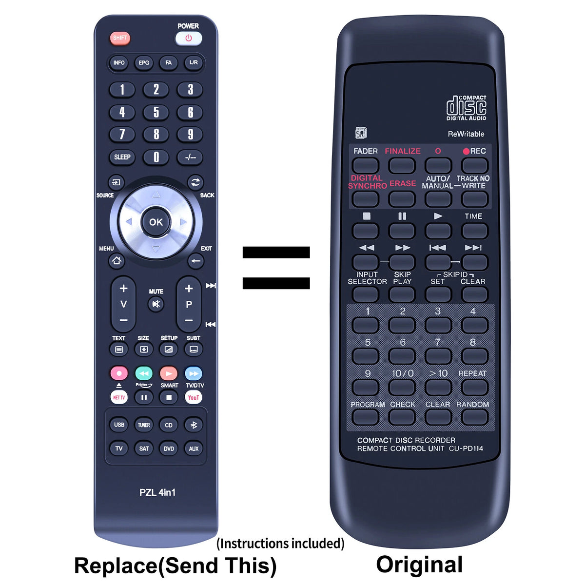 Replace Remote Control For Pioneer CU-PD114 PDR-509 CD Compact Disc Recorder
