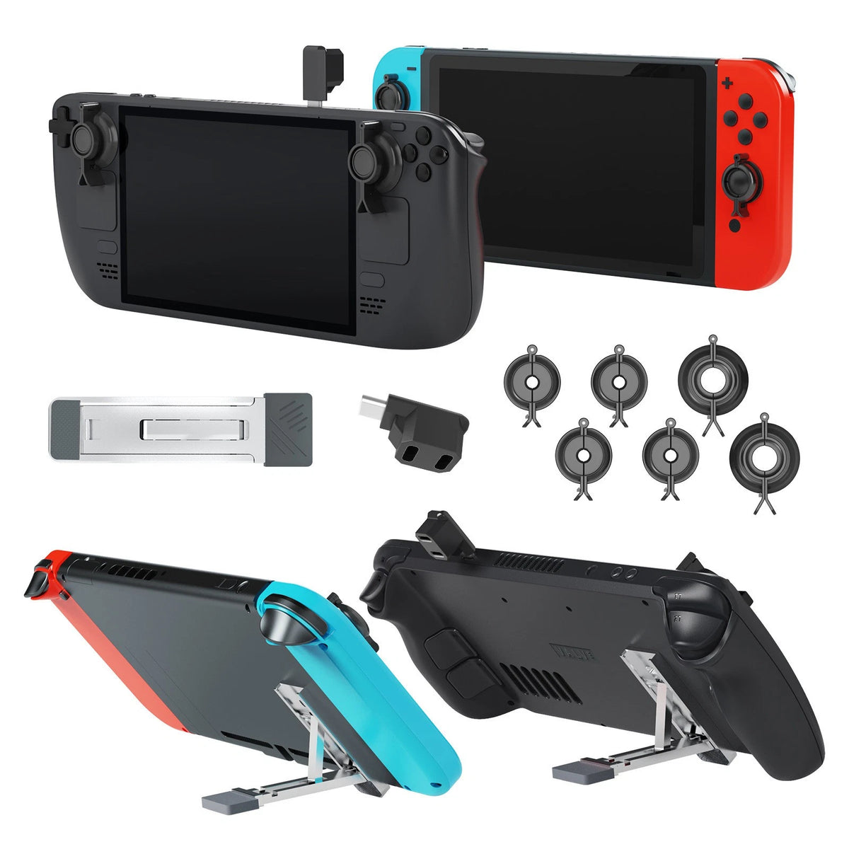 Thumb Grip Cap Cover&Back Bracket & Type-C Adapter For Steam Deck/Switch/OLED c