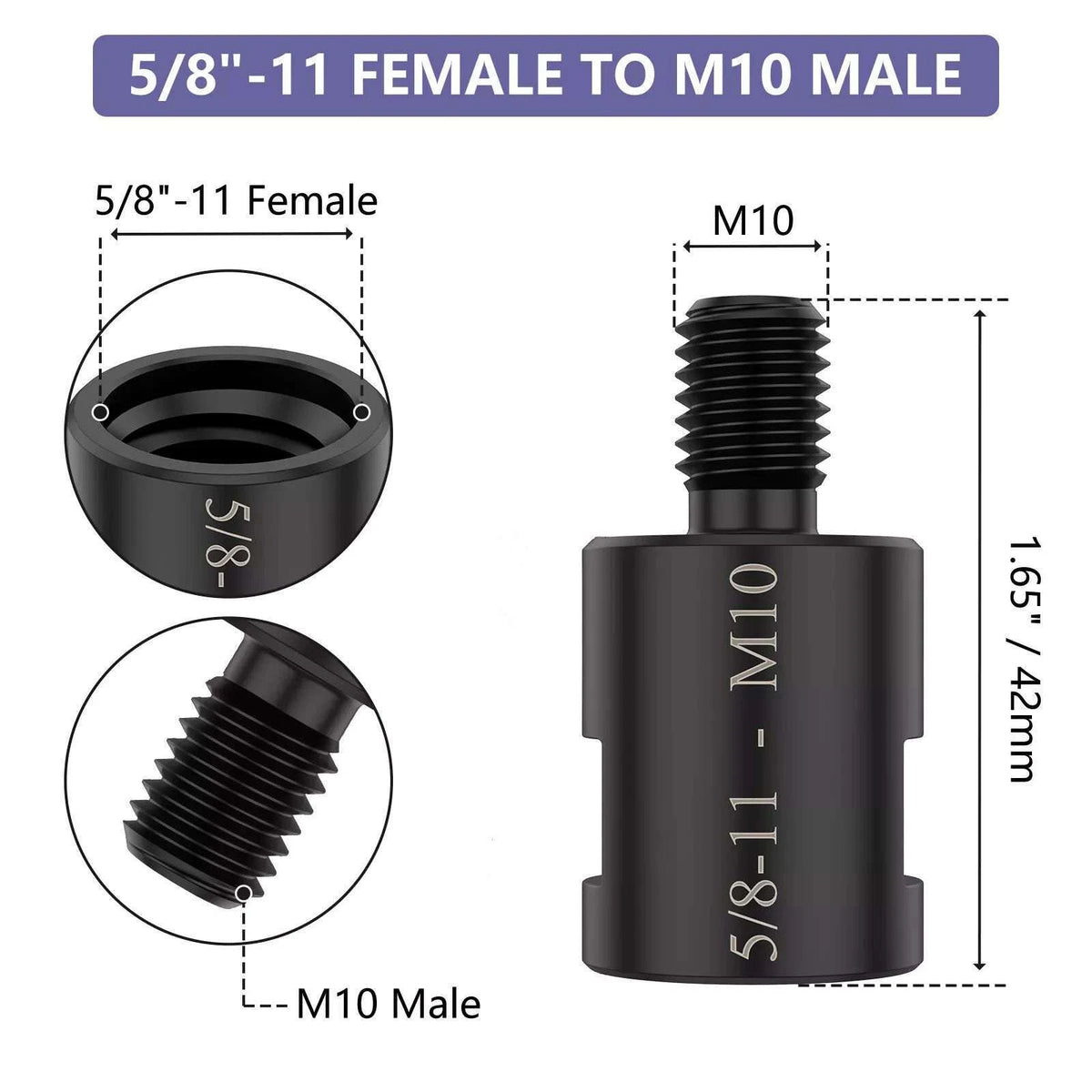 4x Adapter 5/8" 11 Female to M10/M14 Male for Angle Grinder Electric Drill