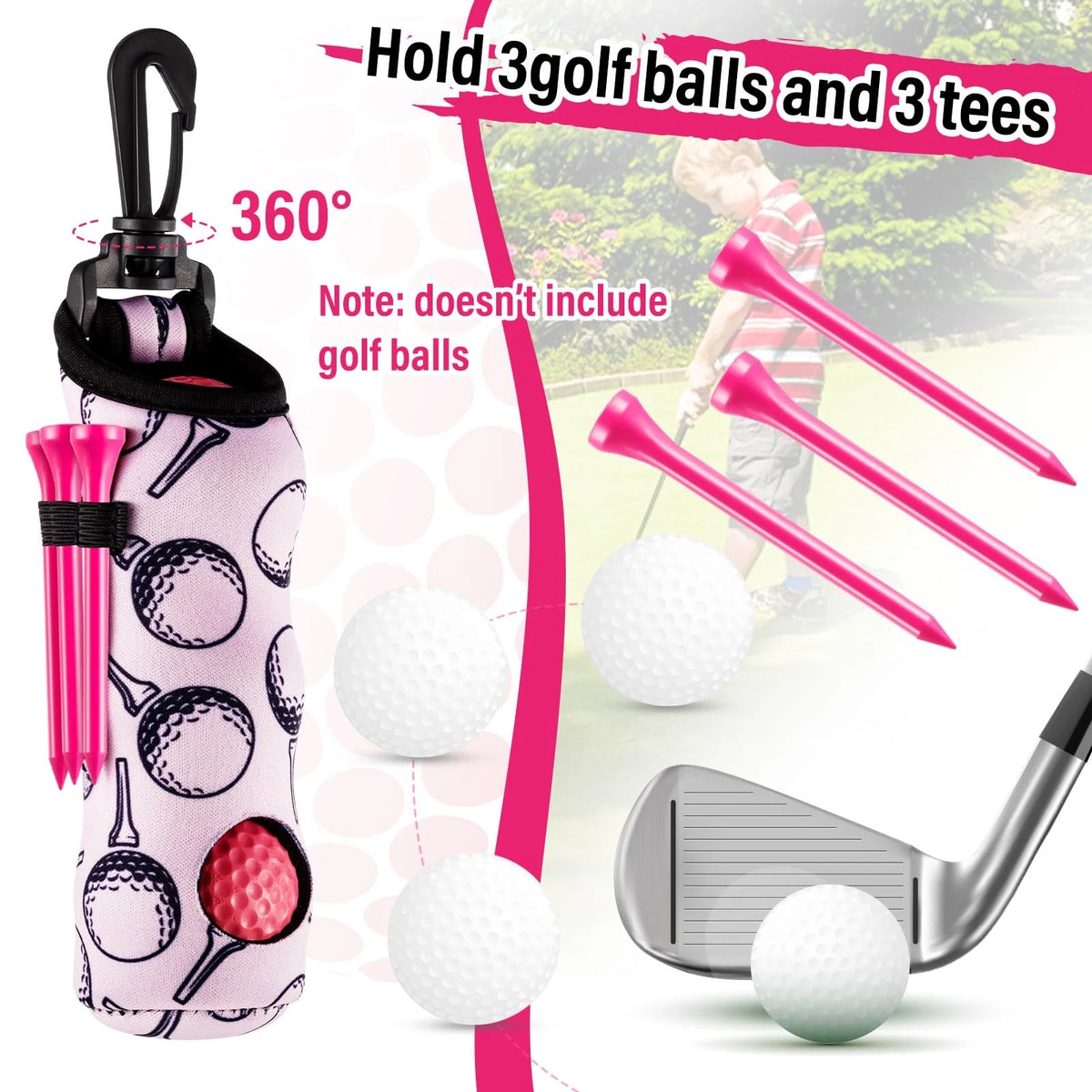 Liliful 12 Pcs Golf Accessories Kit, Include Ball Bag with Medium, Pink