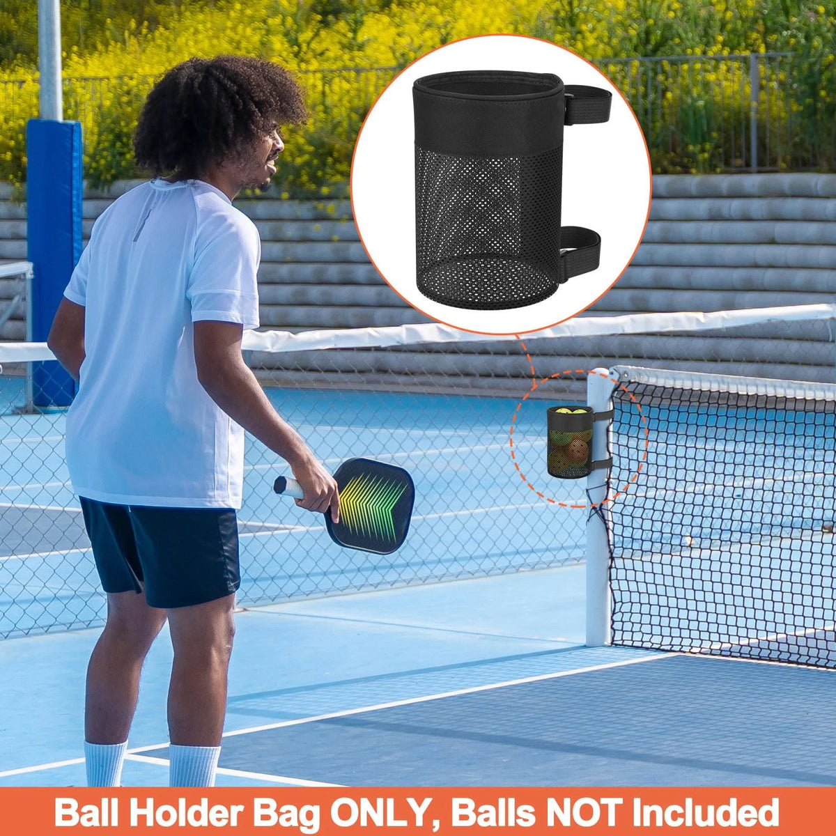 Cosmos Pickleball Ball Holder Adjustable Hanging Bag for One Size, Black