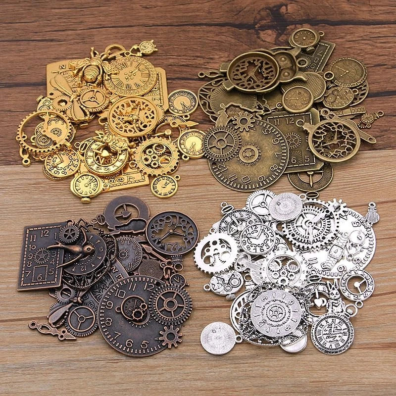DAHI 100 Gram Antique Steampunk Gear Clock Face Small, RedCopper