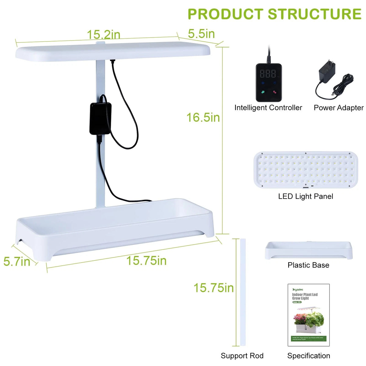 Indoor Herb Garden with Grow Light, Full Spectrum LED 16.5*6.5*4 inch, White