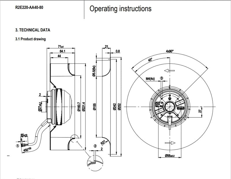 R2E220-AA40-80 Ebmpapst Centrifugal Fan 230VAC 0.38/0.43A 85/100W Inverter Fan