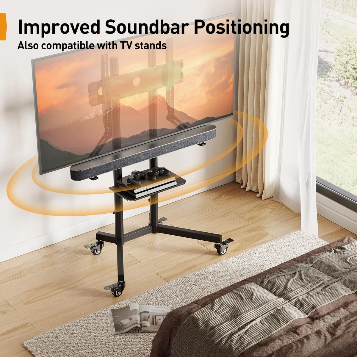 Perlegear Soundbar Mount with Adjustable Height, Sound bar up to Black