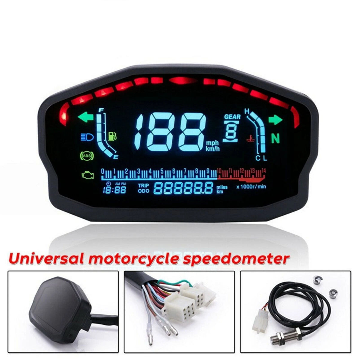 LCD Digital Motorcycle Odometer Speedometer Tachometer KM/H MPH Gauge Universal