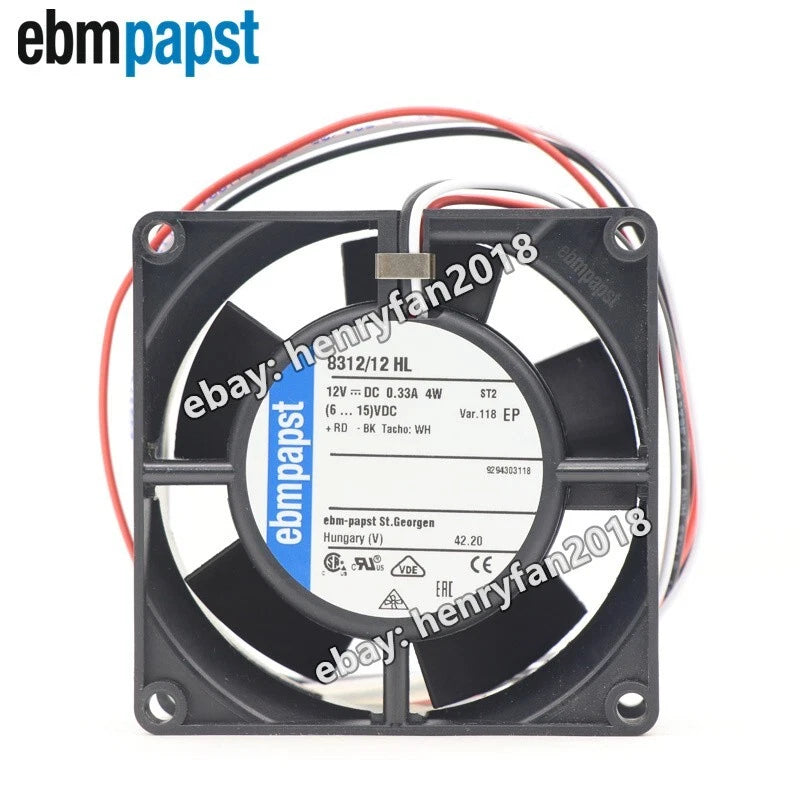 Ebmpapst Fan 8312/12HL Axial Fan DC 12V 333mA 4.0W 3-Wire Cooling Fan