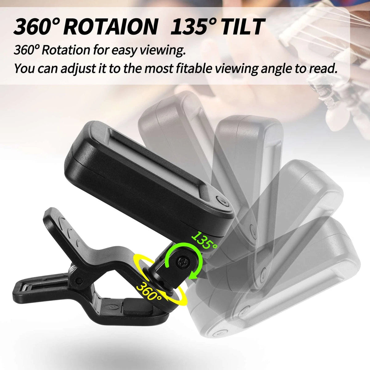 Guitar Tuner Clip On Ukulele 1 Pack for Bass Black 1